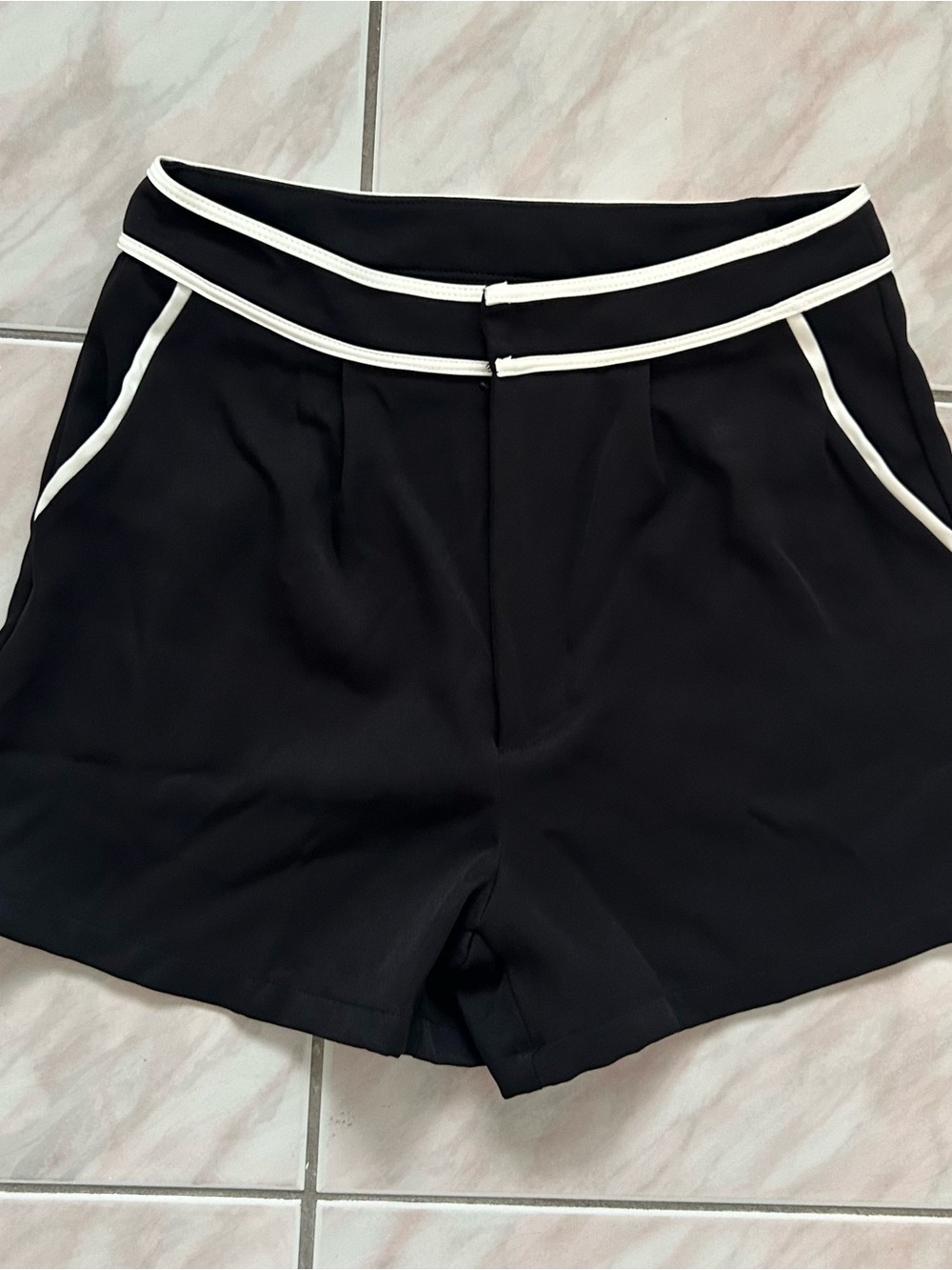 SHEIN Black High-Waist Shorts with White Trim